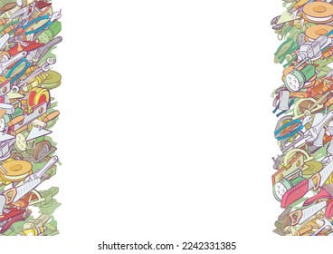 Background pattern abstract design texture. Building tools and Repair. Vertical seamless stripes. Border frame, transparent background. Theme is about measure of length, wrench, building level