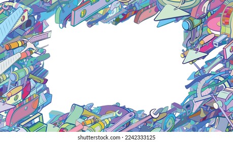 Background pattern abstract design texture. Building tools and Repair. Border frame, transparent background. Theme is about clogging, adjustable wrench, woodcutter, hank, carpenter, rolls down