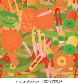 Background pattern abstract design texture. Seamless. Theme is about knit, handicraft, pin, hobby, needle, tailor, sew, tailor Shears, spool, needlework, measure, craft, yarn, knitting