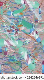Background pattern abstract design texture. Seamless. Theme is about striped fabric, tones, makeup, comb, nail polish, powder, pomatum, barbershop, repeat, razor blade, hair care, confetti