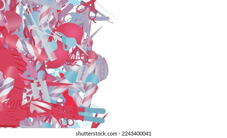 Background pattern abstract design texture. Vertical seamless stripe. Border frame, transparent background. Theme is about razor blade, barber, leisure, scissors, winter, shovel, extreme