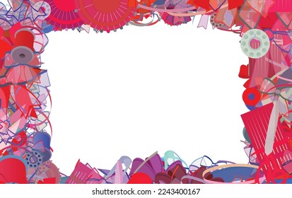 Background pattern abstract design texture. Border frame, transparent background. Theme is about repeat, ribbons, handicraft, needlework, dressing, wool, stitch, stripes, scissors, adornment