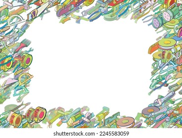 Background pattern abstract design texture. Repair and Building tools. Border frame, transparent background. Theme is about drawing, leveling, roulette, spinning, angle meter, screwdriver