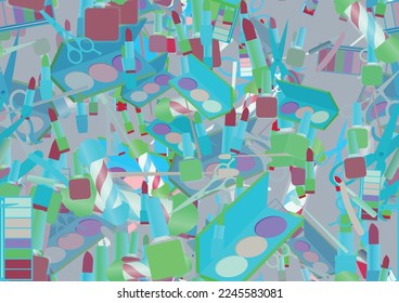 Background pattern abstract design texture. Seamless. Theme is about maquillage, pomade, barbershop, comb, parlor, Barber pole, ointment, toiletry, nail polish, shaving, cosmetology, hairdressing