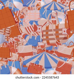 Background pattern abstract design texture. Seamless. Theme is about graphic, success, businesswoman, girl, googles, store, wealth, beauty, sea, lifebuoy, investment, paper, handle, shopping