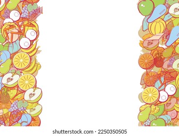 Background pattern abstract design texture. Tennis and Fruits. Vertical seamless stripes. Border frame, transparent background. Theme is about lathing, incision, bunch, observer, pin, round grapes