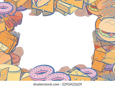 Background pattern abstract design texture. Cheeses and American food. Border frame, transparent background. Theme is about cut, lies, solid, slice, no holes, monolithic, share, cut out