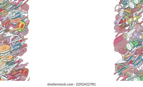 Background pattern abstract design texture. Repair and Building tools. Vertical seamless stripes. Border frame, transparent background. Theme is about installation, power tool, painter, hank - Powered by Shutterstock - Get 15% off with code: PIKWIZARD15