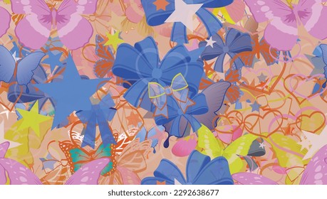Background pattern abstract design texture. Seamless. Theme is about dressing, delicate, stars, nature, embellishment, background, graphic, ribbons, love, design, Butterfly, romance, various