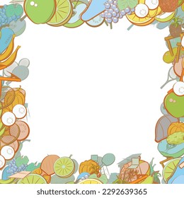 Background pattern abstract design texture. Tennis and Fruits. Border frame, transparent background. Theme is about pin, mini-tennis, pinch, netting, branch, lathing, tennis balls, game table