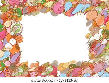 Background pattern abstract design texture. Tennis and Health food. Border frame, transparent background. Theme is about a stack, fetus, in the leaves, heads, carrot, broccoli, Chile, pimples