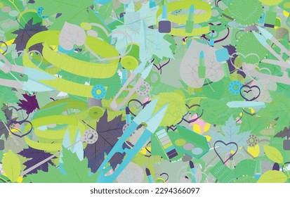 Background pattern abstract design texture. Seamless. Theme is about needlework, tailor Shears, measure, redbud, stitch, maple, relations, flora, pin, handicraft, thread, cosmetics, fabric