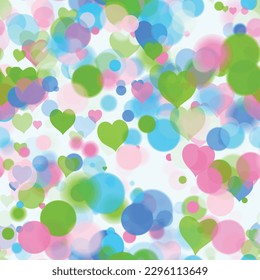 Background pattern abstract design texture. Seamless. With hearts. Theme is about illuminated, sequins, soft, blurry, textured, circle, inspiration, relations, flare, blending, decoration