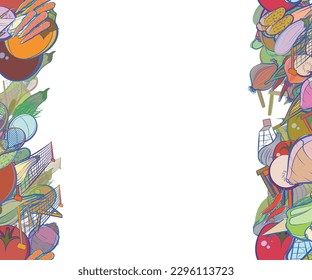 Background pattern abstract design texture. Tennis and Health food. Vertical seamless stripes. Border frame, transparent background. Theme is about cleaned up, nutritious, tennis racket
