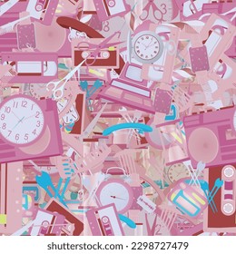 Background pattern abstract design texture. Seamless. Theme is about claw, audio, video, barrette, Barber pole, salon, boombox, comb, classic, rubix cube, slip, VHS, scissors, hair care