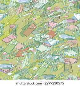 Background pattern abstract design texture. Seamless. Table setting and Cutlery. Theme is about squares, spoon, saucer, table set, plate, holes, scooped, board, meat fork, cloth napkin