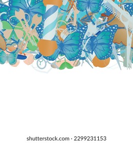 Background pattern abstract design texture. Horizontal seamless stripe. Border frame, transparent background. Theme is about fly, claw, comb, raker, razor blade, graphic, relations, nature