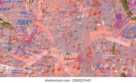 Background pattern abstract design texture. Seamless. Theme is about clip, salon, musuc, minim, raker, barrette, semiquaver, slip, semibreve, crotchet, hair clips, notes, claw, hairpin