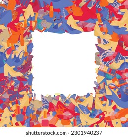 Background pattern abstract design texture. Border frame, transparent background. Theme is about drawing, wild, tropical, elegance, Piano Key, silhouette, cosmetics, slingback shoes, wing