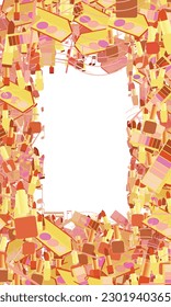 Background pattern abstract design texture. Border frame, transparent background. Theme is about cosmetology, demisemiquaver, cosmetics, nail polish, parlor, quaver, brush, notes, semiquaver