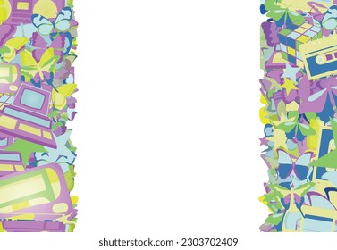 Background pattern abstract design texture. Vertical seamless stripes. Border frame, transparent background. Theme is about effects, magnetola, summer, spring, VHS, decoration, sweets, drawing