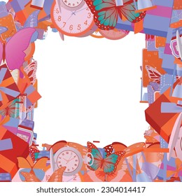 Background pattern abstract design texture. Border frame, transparent background. Theme is about spring, art, background, graphic, birthday, wild, exotic, tropical, give, present, Monarch