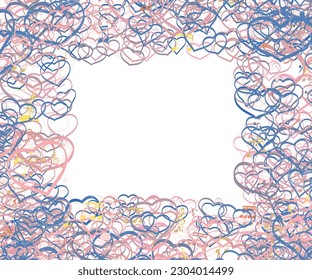 Background pattern abstract design texture. Border frame, transparent background. Theme is about hearts, notes, demisemiquaver, relations, quaver, minim, crotchet, semiquaver, musical key