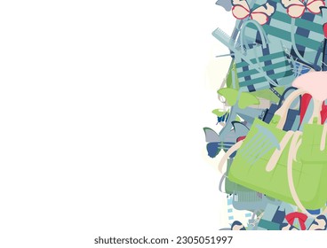 Background pattern abstract design texture. Vertical seamless stripe. Border frame, transparent background. Theme is about fashion, casual, various, hairpin, purse, satchel, design, tropical