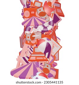 Background pattern abstract design texture. Vertical seamless stripe. Border frame, transparent background. Theme is about bill, vacation, hundred, clock, VHS, sea, diving, ocean, umbrella