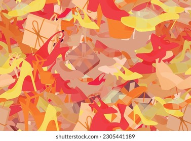 Background pattern abstract design texture. Seamless. Theme is about wrapped, offer, gift, wrap, style, seasonal, background, bow, new, flip-flops, ribbon, pumps, fashion, box, celebrate
