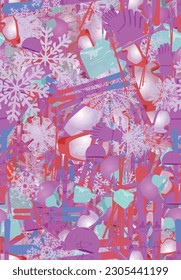 Background pattern abstract design texture. Seamless. Theme is about pair, flake, snow, gloves, helm, december, object, nobody, winter, celebration, swirly, gear, year, frost, hiking, cane