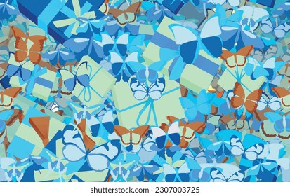 Background pattern abstract design texture. Seamless. Theme is about wrap, Red Admiral, wild, Monarch, silhouette, wildlife, various, holiday, summer, festive, present, birthday, valentine