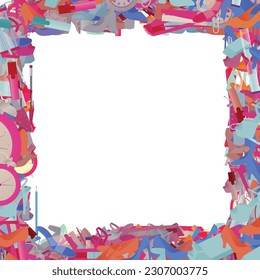 Background pattern abstract design texture. Border frame, transparent background. Theme is about elegant, employee, paper knife, style, footwear, platform heels, slingback shoes, shoe shop