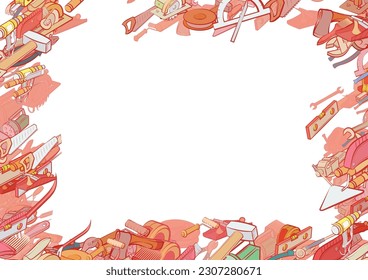 Background pattern abstract design texture. Building tools and Repair. Border frame, transparent background. Theme is about hand tool, building, clogging, acute, waterproofing, laying bricks
