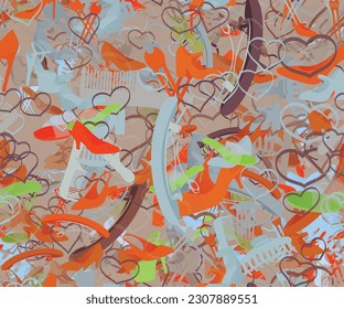 Background pattern abstract design texture. Seamless. Theme is about glamour, casual, walking shoes, barrette, lace, hairpin, slip, ladies, platform heels, everyday, salon, shoe shop, season