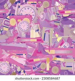 Background pattern abstract design texture. Seamless. Theme is about boombox, elegant, glamour, for papers, casual, flip-flops, paper knife, marker, audio, rubix cube, video, footwear, pager