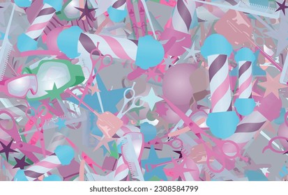 Background pattern abstract design texture. Seamless. Theme is about salon, mountain, Barber pole, outdoor, winter, straight razor, glasses, shapes, activity, snow, barber, leisure, effects