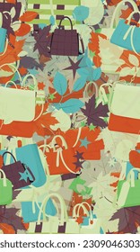Background pattern abstract design texture. Seamless. Theme is about casual, everyday, purse, business, shapes, handbag, tree, satchel, garden, handle, buckle, luxury, linden, accessories