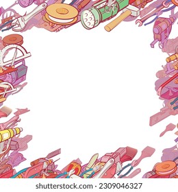 Background pattern abstract design texture. Building tools and Repair. Border frame, transparent background. Theme is about stationary, architectural, length, leveling, screwdriver, mount
