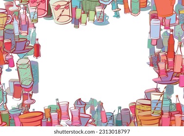 Background pattern abstract design texture. Drinks and Alcohol. Border frame, transparent background. Theme is about health potion, strong alcohol, plastic, drink, multi-layered, charming