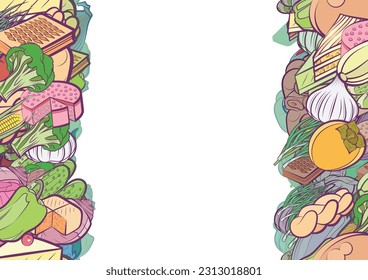 Background pattern abstract design texture. Health food and Bakery products. Vertical seamless stripes. Border frame, transparent background. Theme is about broccoli, two-layer, filling