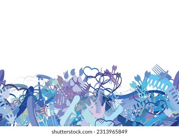 Background pattern abstract design texture. Horizontal seamless stripe. Border frame, transparent background. Theme is about fox, animal tracks, hairpin, hair clips, paws, hedgehog, owl