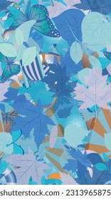 Background pattern abstract design texture. Seamless. Theme is about wildlife, parks, googles, graphic, Pipevine, linden, flora, silhouette, nature, Monarch, sea, wing, umbrella, Red Admiral