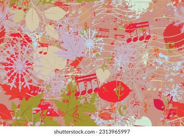 Background pattern abstract design texture. Seamless. Theme is about seasons, parks, demisemiquaver, new year, xmas, redbud, musuc, freeze, snow, falling, semibreve, swirly, weather, snowflake