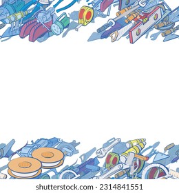 Background pattern abstract design texture. Repair and Building tools. Horizontal seamless stripes. Border frame, transparent background. Theme is about leveling, wooden, plumbing, chopping