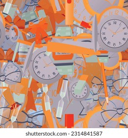Background pattern abstract design texture. Seamless. Theme is about bureaucracy, office, accounting, cutter, embellishment, adornment, marker, for papers, ribbons, eraser, clip, dressing