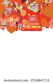 Background pattern abstract design texture. Horizontal seamless stripe. Border frame, transparent background. Theme is about stars, candy watches, relations, pager, video, decoration, retro