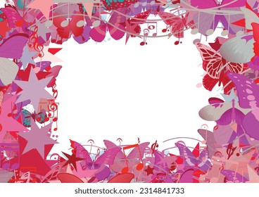 Background pattern abstract design texture. Border frame, transparent background. Theme is about decoration, musuc, vector, Monarch, fly, notes, beautiful, minim, musical key, silhouette