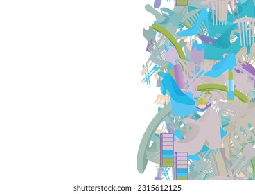 Background pattern abstract design texture. Vertical seamless stripe. Border frame, transparent background. Theme is about footwear, slide sandals, pomatum, barrette, lace, maquillage, season