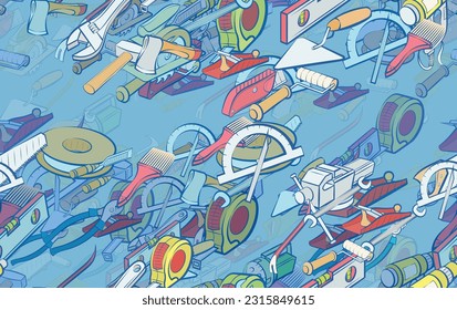 Background pattern abstract design texture. Seamless. Building tools and Repair. Theme is about teeth, waterproofing, roulette, nail catcher, crimping, for the garage, clogging, instruments